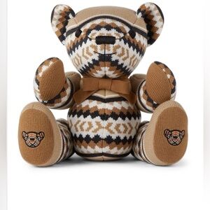 BURBERRY BABY BEIGE FAIR ISLE WOOL THOMAS TEDDY BEAR TAN AND BROWN PATTERNED NWT
